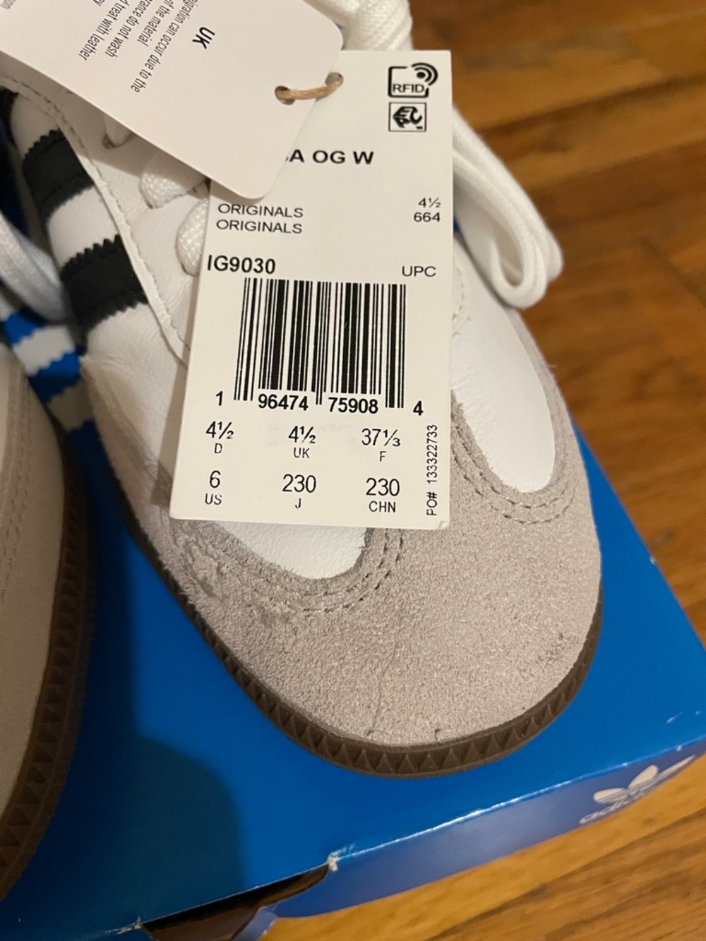 adidas Samba White with Black Stripes and Gray Suede - Picture 2 of 5